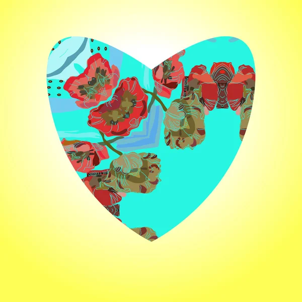 Azure Valentine Jantung Pada Gradien Kuning Latar Belakang Gambar Tangan - Stok Vektor