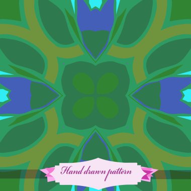 Renkli çiçek motifi, etiket dairesel dikişsiz desen. Elle çizilmiş.