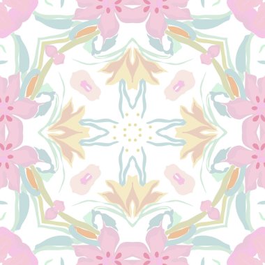 Çiçek motifi, çiçek, yaprak dairesel dikişsiz desen. Elle çizilmiş.