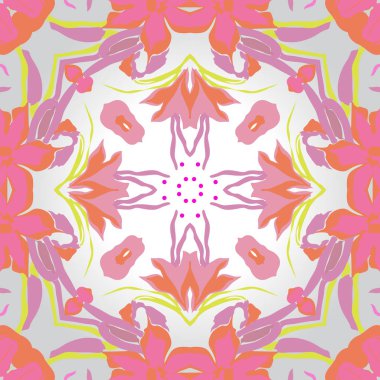 Çiçek motifi, çiçek, yaprak dairesel dikişsiz desen. Elle çizilmiş.