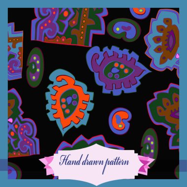 Çiçek motifi, elips, karalamalar, etiket dairesel dikişsiz desen.  