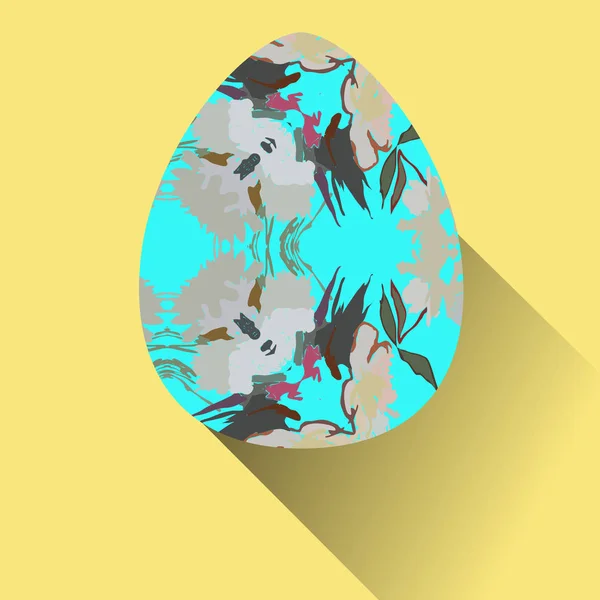 Лазурное Пасхальное Яйцо Цветочными Украшениями Желтом Фоне — стоковый вектор