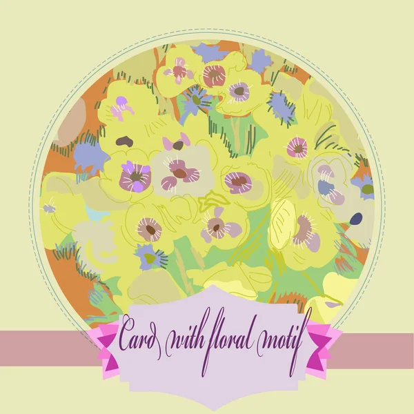 Kaart Met Florale Ornament Van Eshsholtsiya California Label Een Bleke — Stockvector