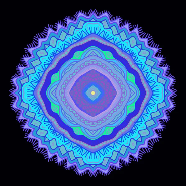 Ornement Oriental Circulaire Avec Spirales Ellipse Vagues Sur Fond Noir — Image vectorielle