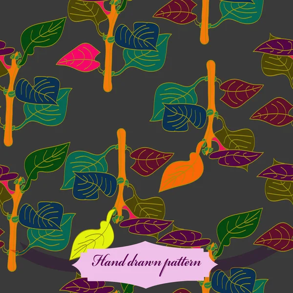 Sömlösa mönster av färgade grenar, löv, etikett. Handritad — Stock vektor