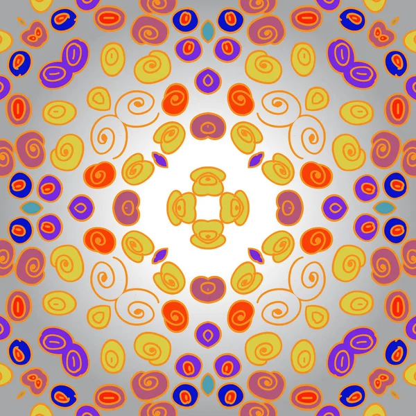 Modello Circolare Senza Cuciture Spirali Colorate Ellissi Disegnato Mano — Vettoriale Stock