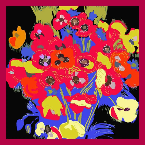 Renkli çiçek buketi ile Kart. Hayattan skeç