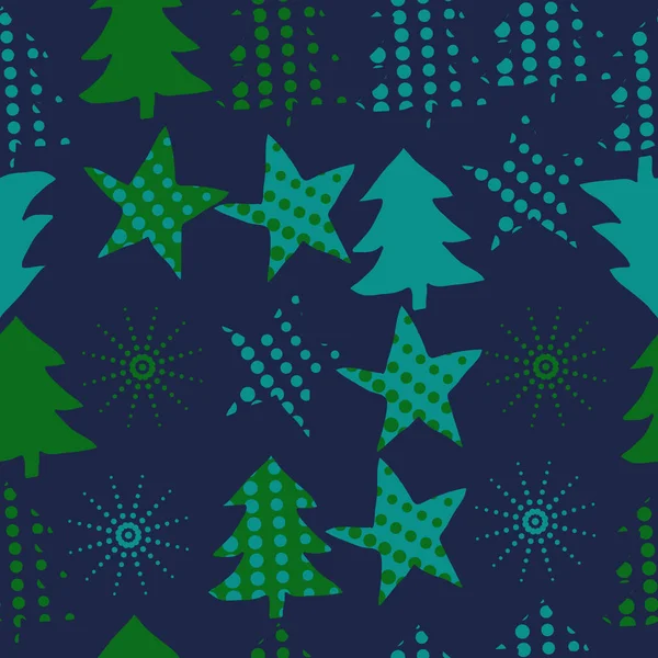 Uppsättning Julstjärnor Och Träd — Stock vektor