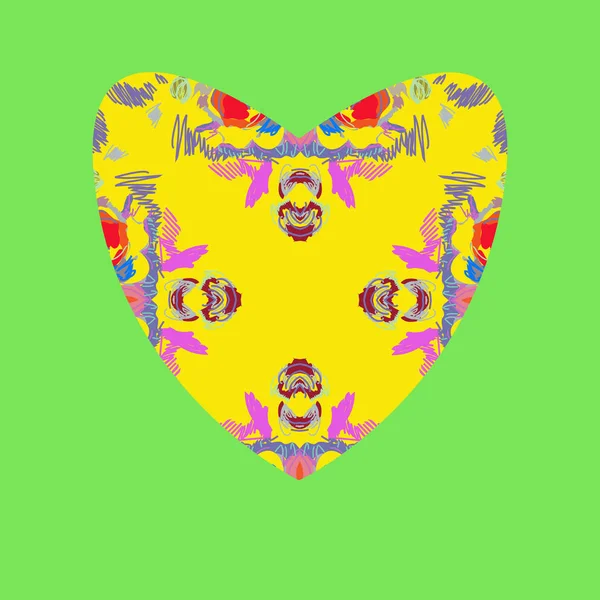 緑の背景に黄色のバレンタインハート 手描き — ストックベクタ