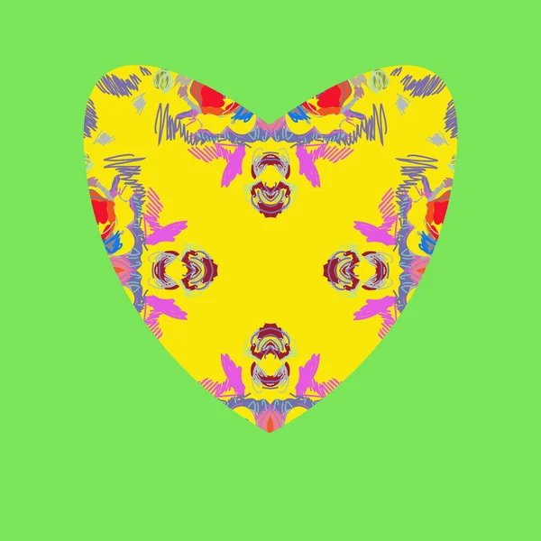 Corazón Amarillo San Valentín Sobre Fondo Verde Dibujado Mano — Vector de stock