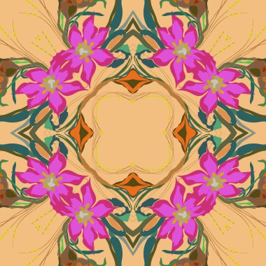 Çiçek motifi dairesel desenli kart, sadece vektör illüstrasyon