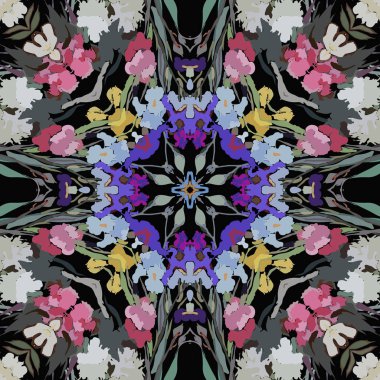 Çiçek motifleri dairesel dikişsiz desen, sadece vektör illüstrasyon