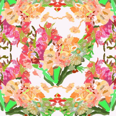 Beyaz bir arka plan üzerinde renkli çiçek motifi dairesel desen. Elle çizilmiş.