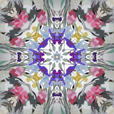 Çiçek motifleri dairesel dikişsiz desen, sadece vektör illüstrasyon