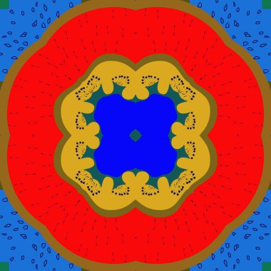 Renkli çiçek motifi dairesel dikişsiz desen, stamens. Elle çizilmiş.