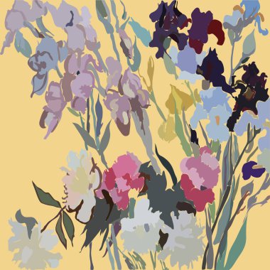 Soyut basit çiçekler ve yaprakları Dikişsiz desen