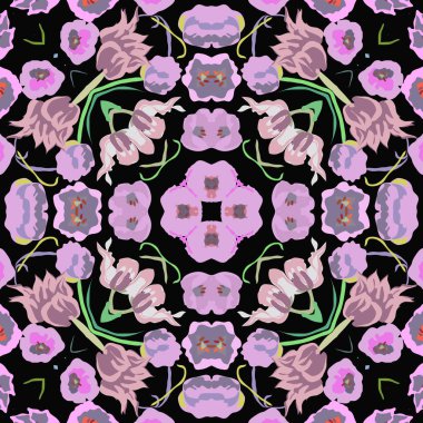 Renkli çiçek motifinin dairesel dikişsiz deseni