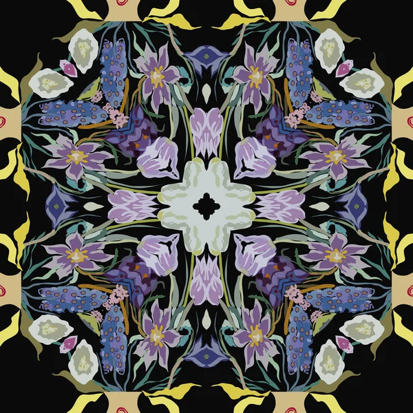 Renkli çiçek motifinin dairesel dikişsiz deseni