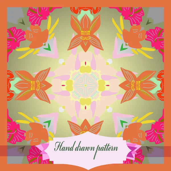 Dairesel çiçek desenli kart, çiçekler, yapraklar, etiket. 