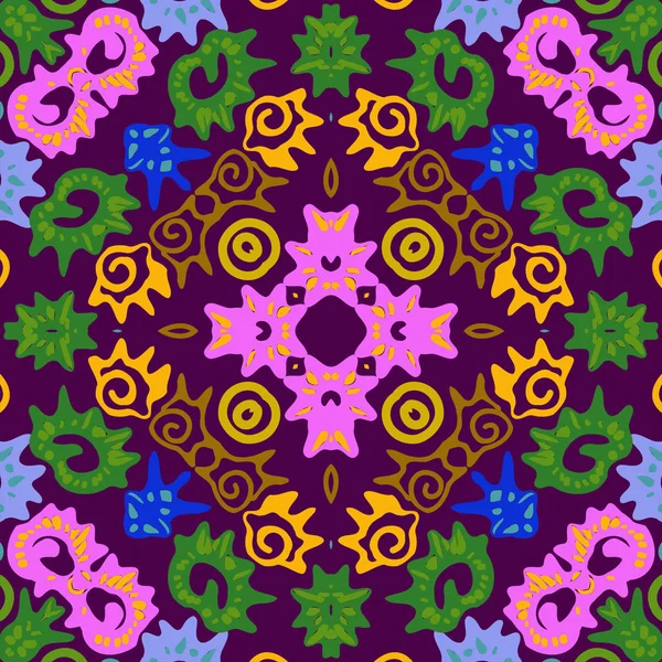 Motif Circulaire Sans Couture Motifs Floraux Colorés Spirales Griffes Sur — Image vectorielle