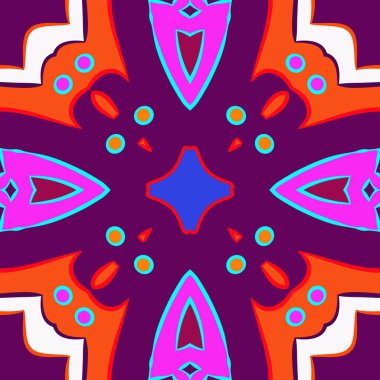 Renkli soyut motifdairesel dikişsiz desen, koyu pembe arka plan üzerinde elips. 