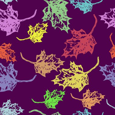 Degrade gri arka plan üzerinde renkli akçaağaç yapraklarıdikişsiz desen. 