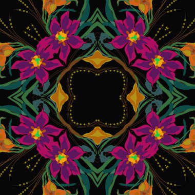 Çiçek motifi dairesel desenli kart, sadece vektör illüstrasyon