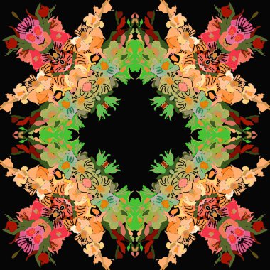 Renkli çiçek motifinin dairesel dikişsiz deseni