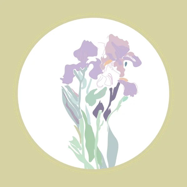 Průkaz Barevné Větve Irises Náčrt Života — Stockový vektor