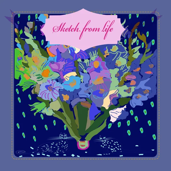 グラディオリの花束付きカード ラベル — ストックベクタ