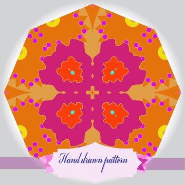 Çiçek motifi dairesel desen, dalgalar, elipsler, etiket. Elle çizilmiş.