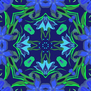 Çiçek motifi, çiçek, yaprak dairesel dikişsiz desen. Elle çizilmiş.