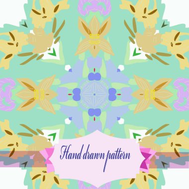 Soluk çiçek motifi dairesel dikişsiz patttern, beyaz bir arka plan üzerinde etiket.