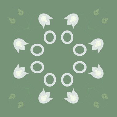 Soluk yeşil bir arka plan üzerinde renkli çiçek motifleri Dairesel desen. 