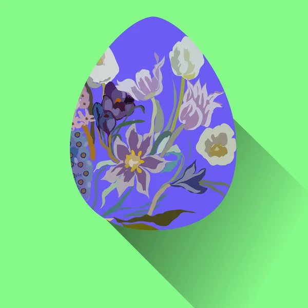 Huevo Pascua Azul Con Adornos Florales Sobre Fondo Verde — Vector de stock