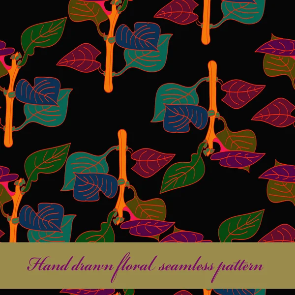 Sömlösa mönster av färgade grenar, löv, etikett. Handritad — Stock vektor