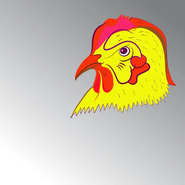 Ручной Рисунок Головы Курицы Градиентном Сером Фоне Жизни — стоковый вектор