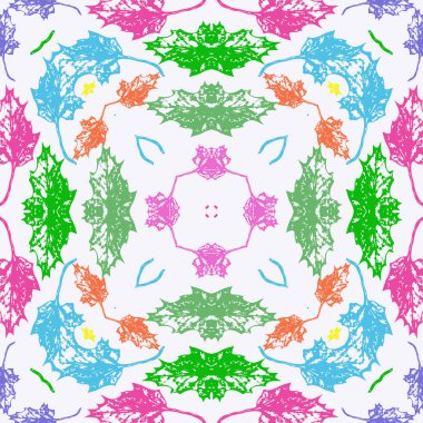 Beyaz bir arka plan üzerinde sonbahar renkli yaprakların dairesel dikişsiz desen.