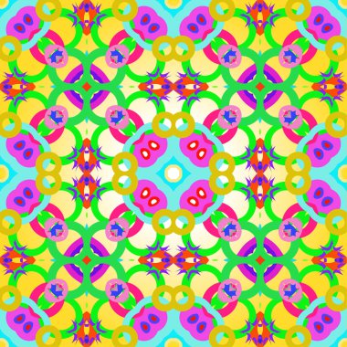 Renkli simit, şekil, yıldız dairesel dikişsiz desen, bir degrade sarı arka plan üzerinde.