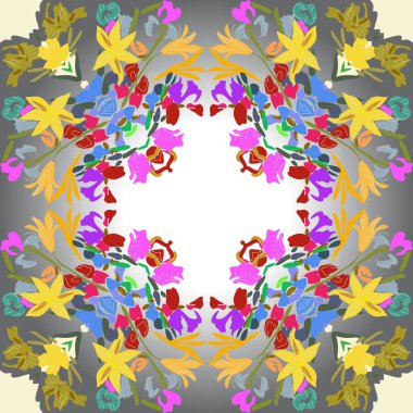 Renkli çiçek motifinin dairesel dikişsiz deseni