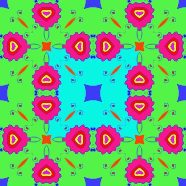 Renkli çiçek motifinin dairesel dikişsiz deseni