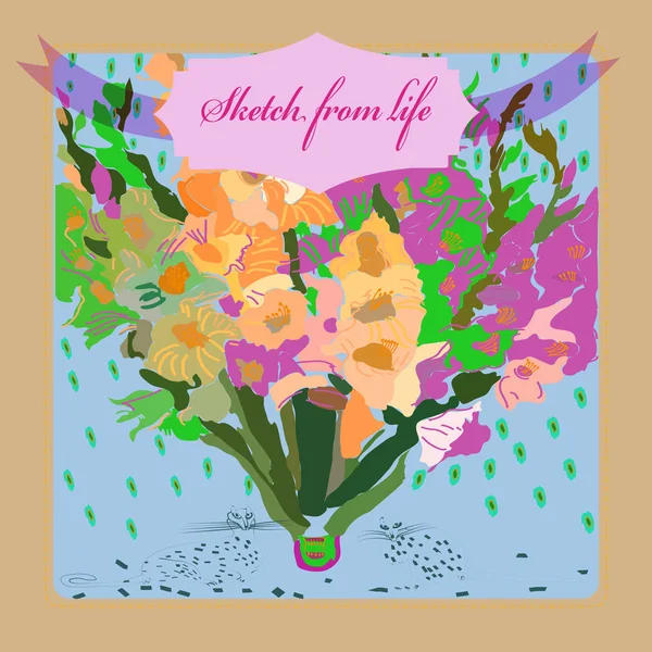 グラディオリの花束付きカード ラベル — ストックベクタ