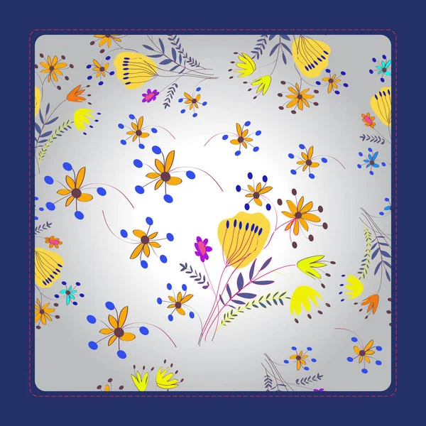 Carte Avec Motif Floral Sans Couture Cadre Bleu Foncé Sur — Image vectorielle