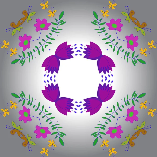 Циркулярный Бесшовный Рисунок Цветных Ветвей Бабочек Цветочных Мотивов Градиентном Фоне — стоковый вектор