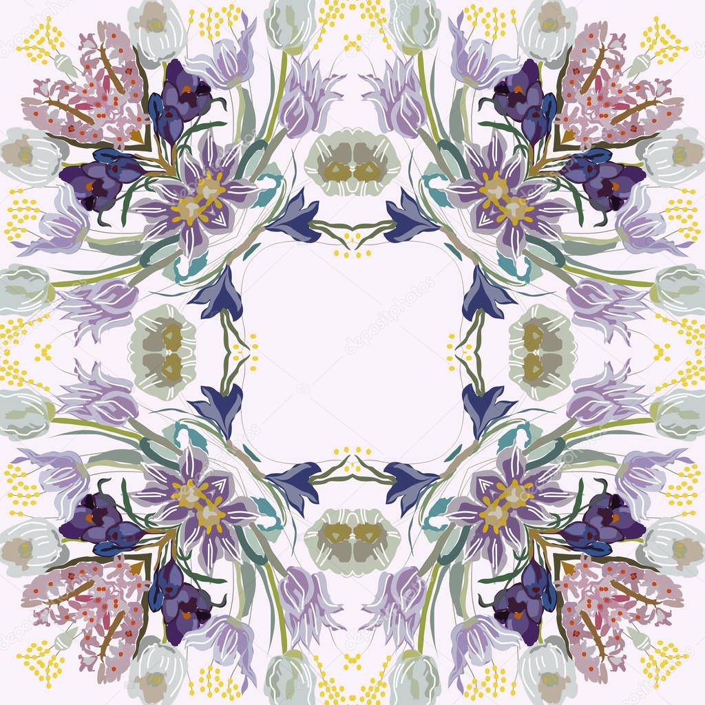 Circular seamless pattern of colored floral motif