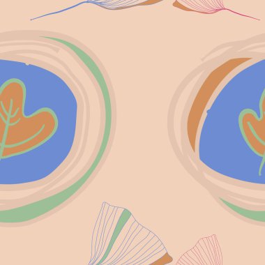 Yapraklar, kesik çizgiler, etiketler ile kompozisyon.