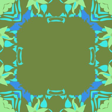 Çiçek motifi dairesel dikişsiz desen, noktalar, yapraklar, stamens, kopya alanı. 