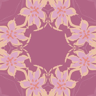 Çiçek motifi, çiçekler, yapraklar, elips dairesel dikişsiz desen.