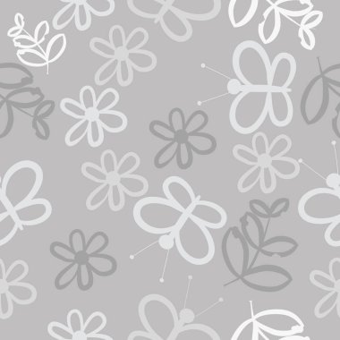 Dikişsiz soyut desen, çiçek ve kelebekler vektör illüstrasyon 