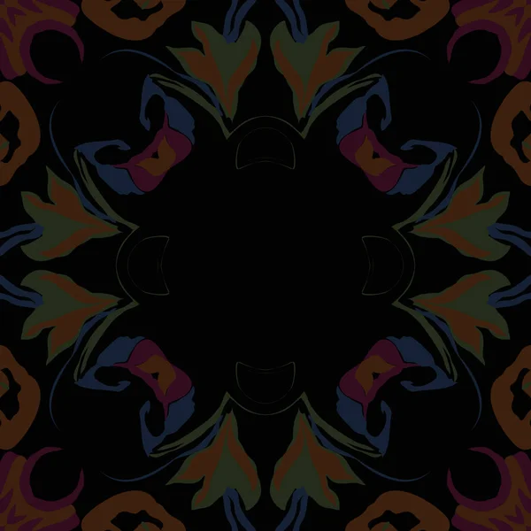 Циркулярный Бесшовный Рисунок Цветочных Гирлянд Стилизованные Цветы Листья Отверстия Эллипсы — стоковый вектор